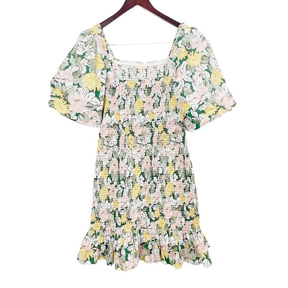 ByTimo Floral Festive Cotton Smocking Square Neck Mini Dress Size M - Picture 6 of 7